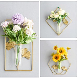 Wall Decor Hanging Planter Metal Glass Hydroponics Vase Hanging Glass Wall Decoration Art Home Goods Wall Hanging Art