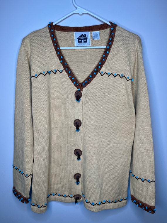 Vintage 1990s Storybook Knits Turquoise Navajo Sou