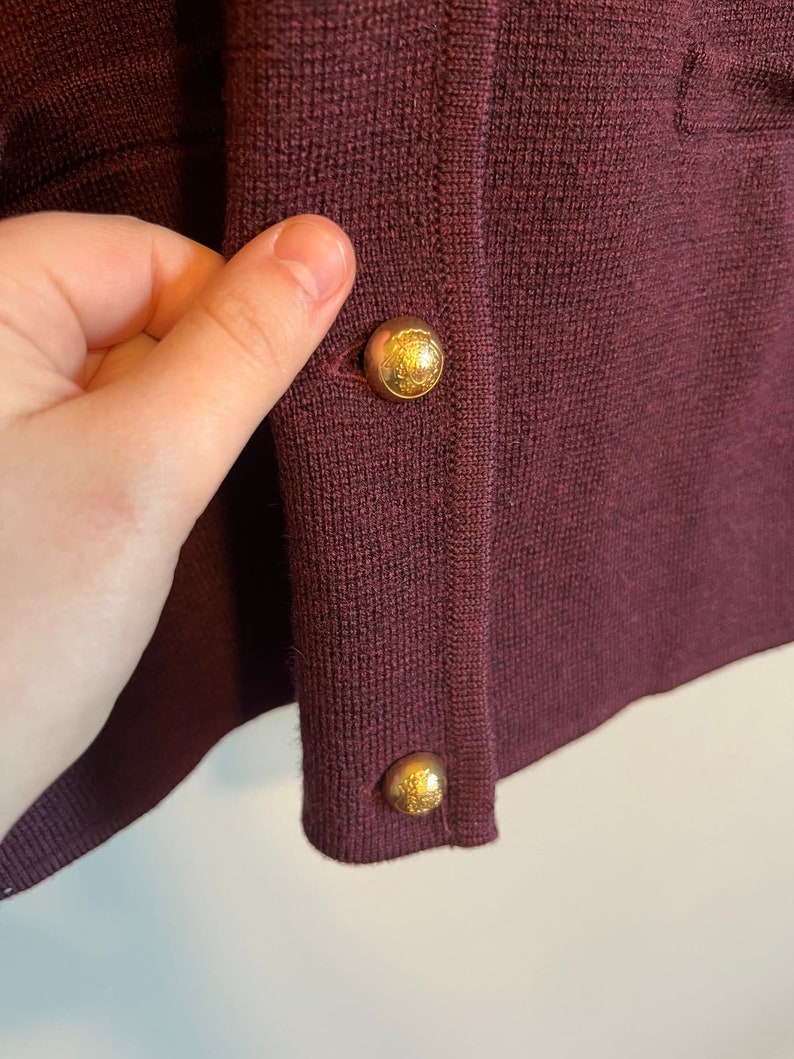 NWOT Talbots Maroon Gold Merino Wool Military Crest Old Money Cardigan XL image 4