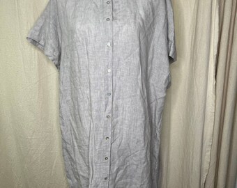 New Tahari 100% Linen Grey Minimalist Lagenlook Boxy Tunic Dress 1XL