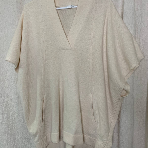 Pure Jill Cream Lagenlook Oversized Boxy Minimalist Wool Blend V Neck Poncho S