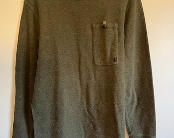 Relwen Snap Pocket Olive Green Minimalist Textured Crewneck Sweatshirt Sweater M