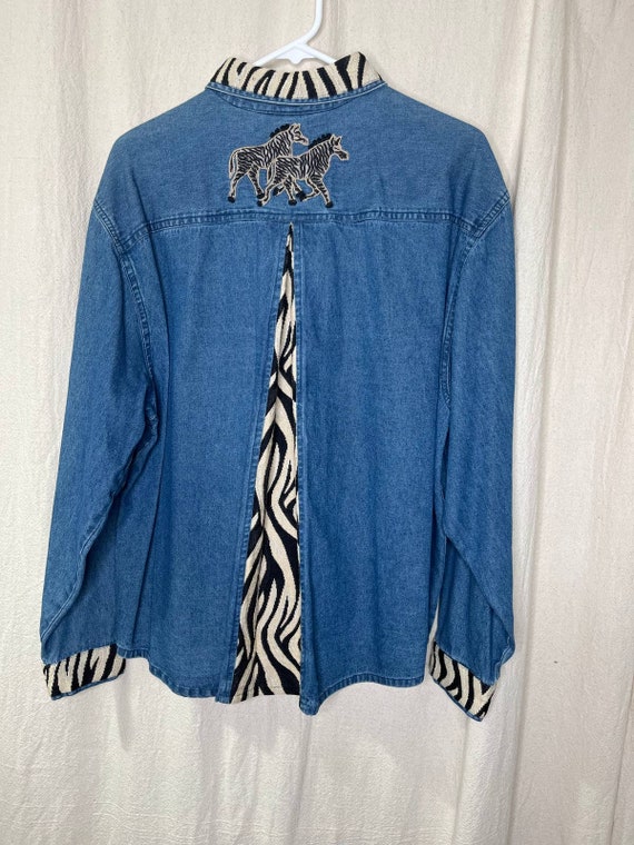 Vintage 1990s Dressbarn Chambray Denim Animal Print Zebra Safari Oxford Shirt L Etsy Mexico