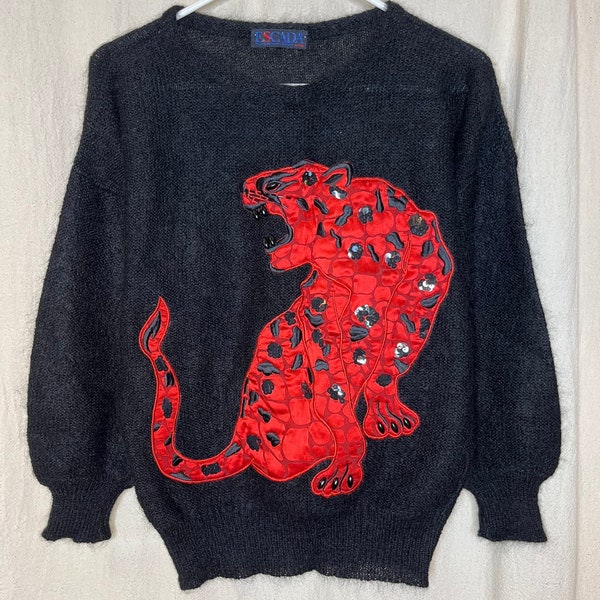 Vintage 1980s Escada SRB Superkid Mohair Dynasty Cheetah Old Money Sweater 34 M