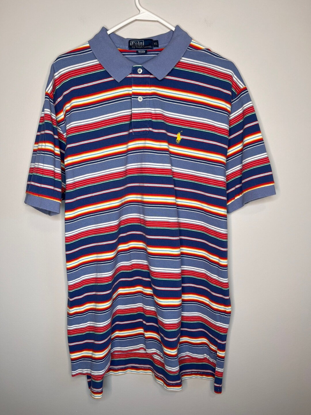 Vintage 1990s Polo Ralph Lauren Dusty Blue Rainbow Stripe