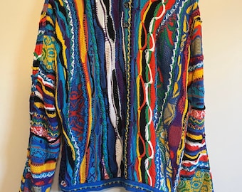 Vintage 1980s Coogi Australia Rainbow Textured Cosby Biggie Collared Sweater M