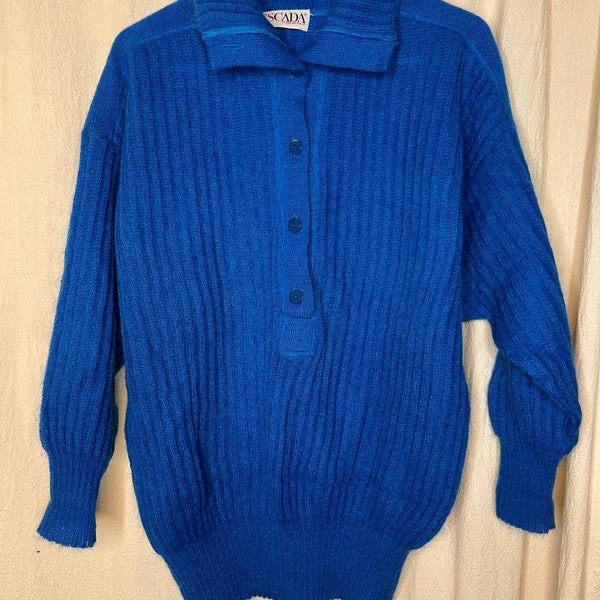 Vintage 1980s Escada Margaretha Ley Royal Blue Boxy Slouchy Mohair Sweater 36 XL