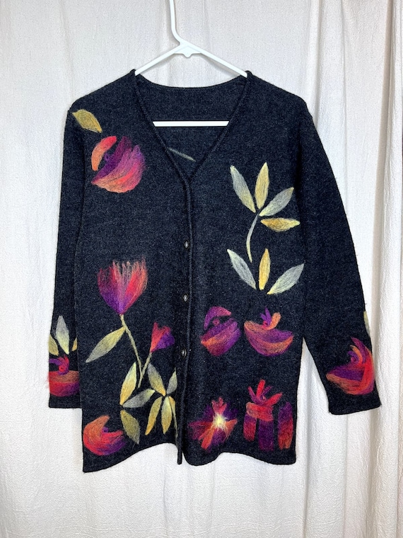 Vintage 1990s Susan Bristol Felted Wool Floral Ma… - image 1