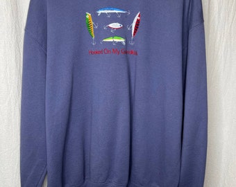 Vintage 1990s MC Sportswear Hooked On My Grandkids Fishing Grandpa Sweatshirt XL