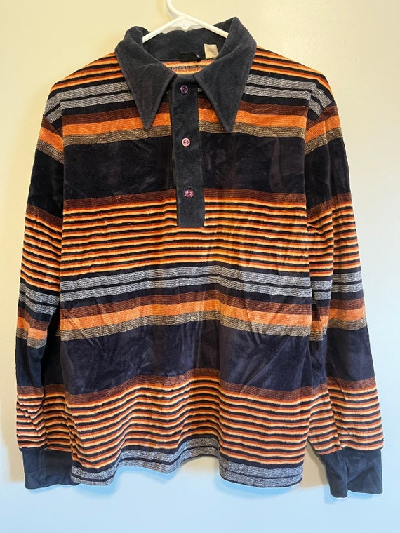 Vintage 1970s Royal Knight Velvet Velour Stripe Di