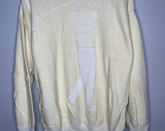 Vintage 1980s Sansabelt Golf Pastel Yellow Golf Country Club Grandpa Sweater L