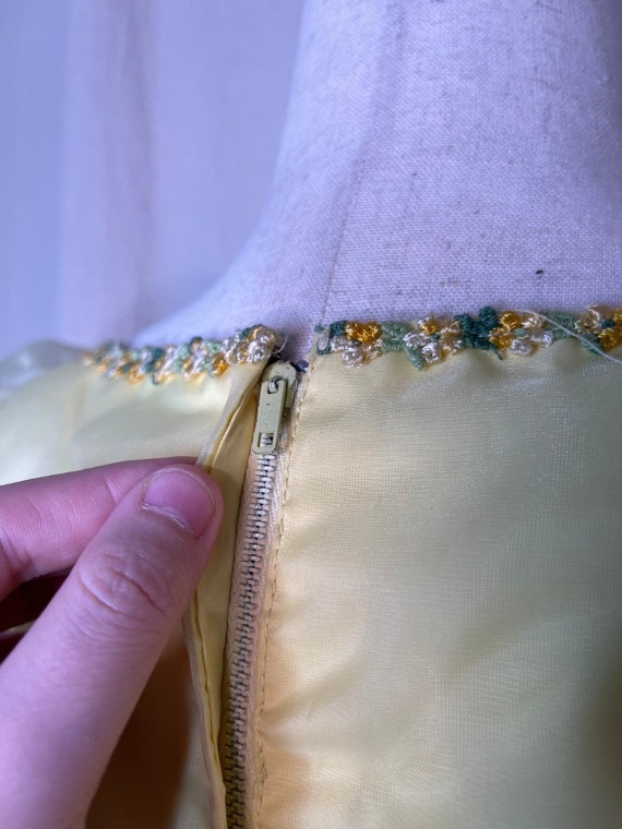 Vintage 1970s Pastel Yellow Floral Chiffon Coquet… - image 7