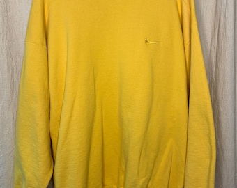 Vintage 1990er Nike White Tag Yellow Streetwear Swoosh Logo Check Sweatshirt XXL