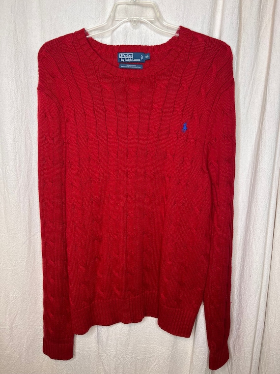 Vintage 2000s Polo Ralph Lauren Red Cable Knit Pre