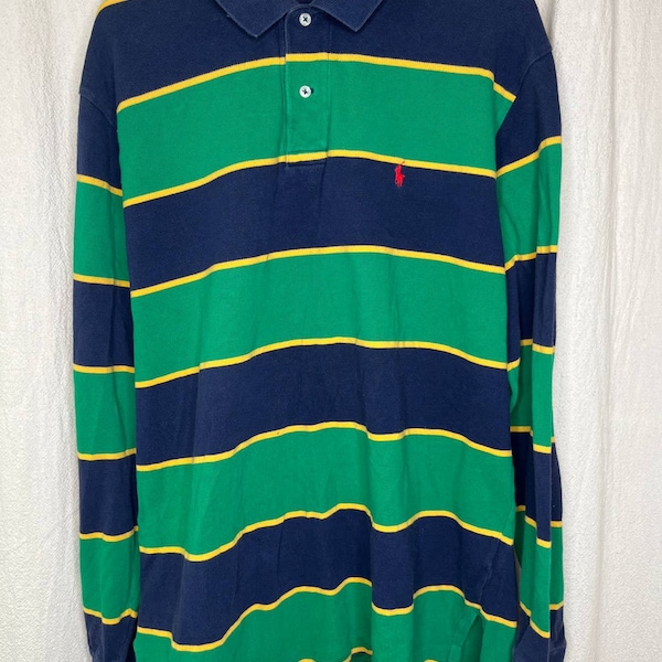 Vintage 1990s Polo Ralph Lauren Thick Stripe Rugby Country Club Polo Shirt L