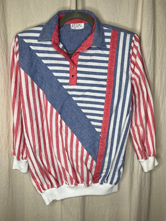 Vintage 1980s Regal Patriotic Patchwork Stripe Nau