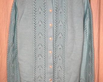 Cardigan romantico delicato vintage anni '60 Cuddle Knit Wintuk Blue Pointelle XL
