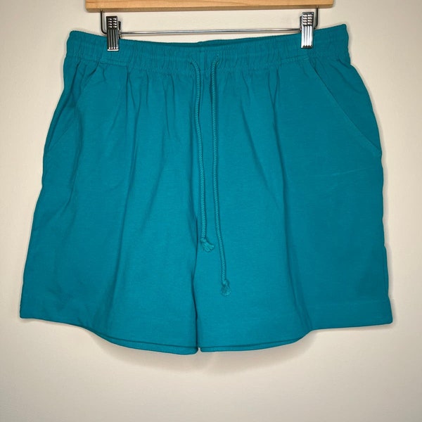 Karen Scott Sport Turquoise Cotton Blend Stretchy Drawstring 5 Inch Shorts XL