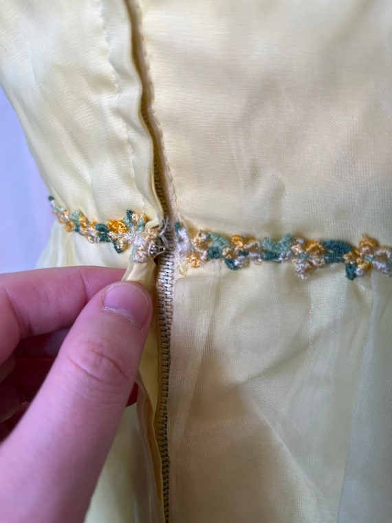 Vintage 1970s Pastel Yellow Floral Chiffon Coquet… - image 6