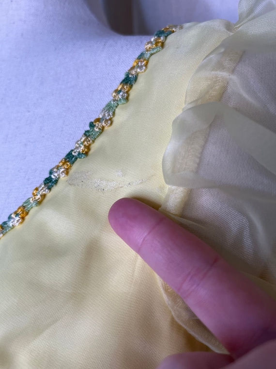 Vintage 1970s Pastel Yellow Floral Chiffon Coquet… - image 3