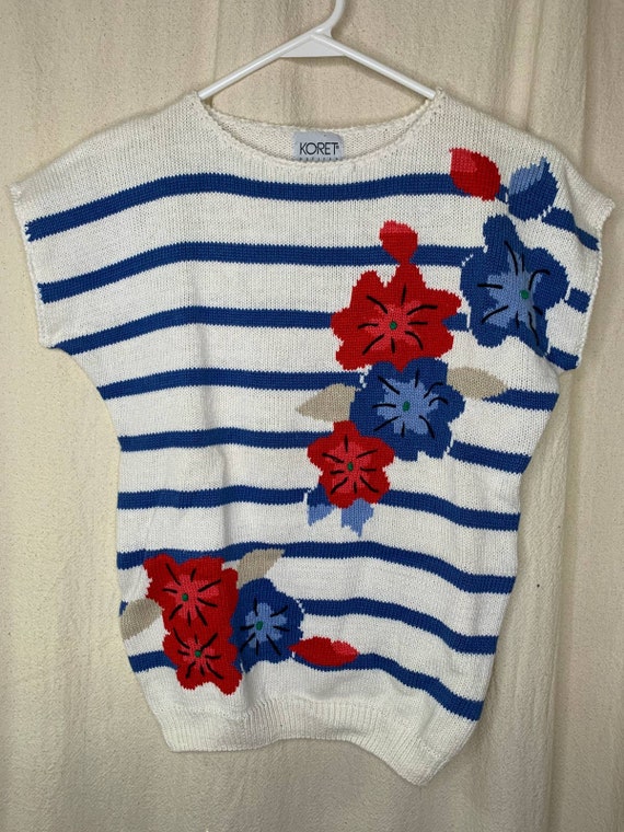 Vintage 1980s Koret Floral Nautical Americana Stri