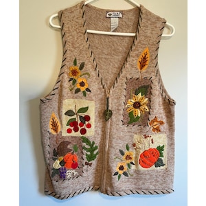 Vintage 1990s Tiara International Pumpkin Harvest Fall Teacher Sweater Vest L