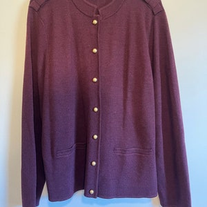 Cardigan NWOT Talbots bordeaux doré en laine mérinos avec écusson militaire XL image 1