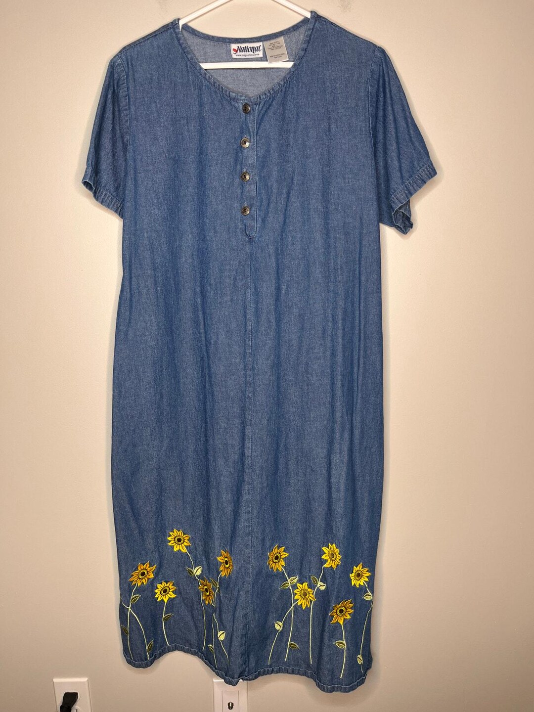90s National Brand Denim Fall Leaves Dress by National