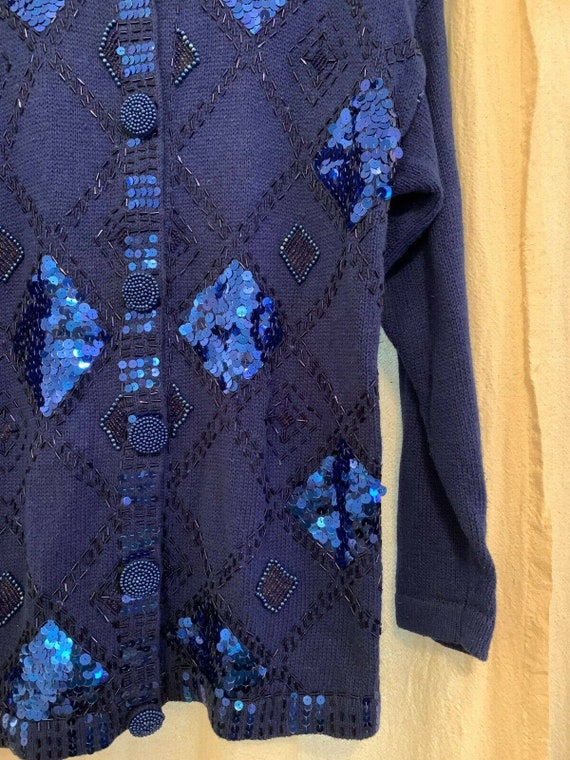 Vintage 1980s Victoria Harbour Blue Sequin Glam G… - image 6