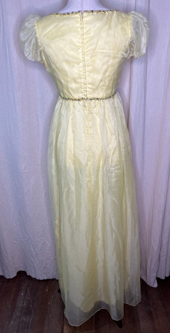 Vintage 1970s Pastel Yellow Floral Chiffon Coquet… - image 8