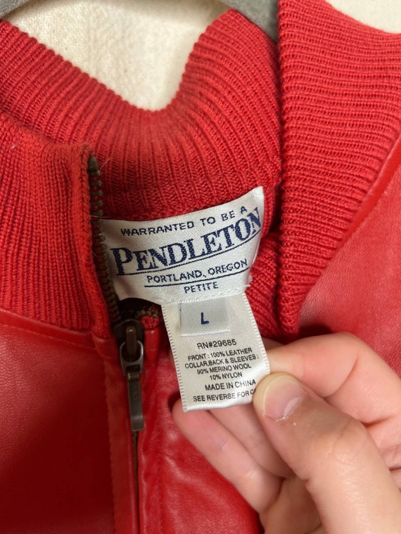 Vintage 1990s Pendleton Red Leather Merino Wool B… - image 2