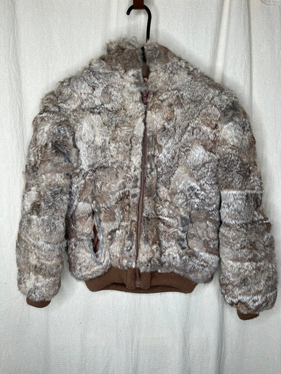 Vintage 1980s Split End Kids Rabbit Fur Leather Trimmed Glam Bomber Jacket M Etsy Canada