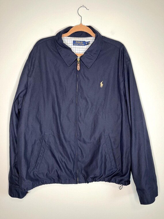 Polo Ralph Lauren Navy Blue Minimalist Plaid Lined Golf Grandpa Bomber Jacket XL Etsy