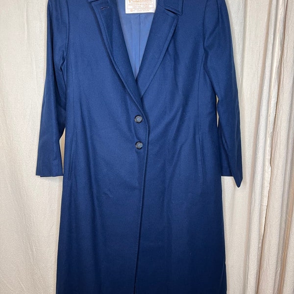 Vintage 1970s Pendleton Navy Blue Wool Minimalist Old Money Trench Coat M