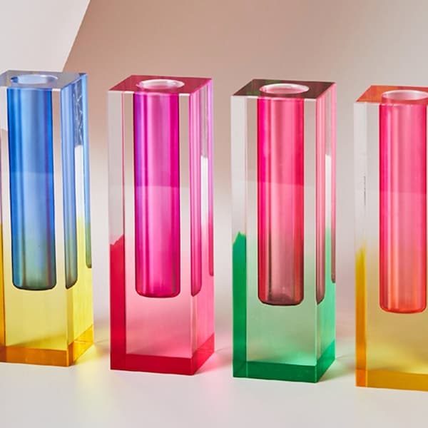 Acrylic Pillar Bud Vases, Ombré Rainbow clear vases, Colorful Art Home Decor vase