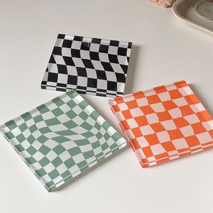 Acrylic checkerboard coasters, retro wavy checkered small tray, colorful decor, funky drinkware accessory, vintage checkered placemats