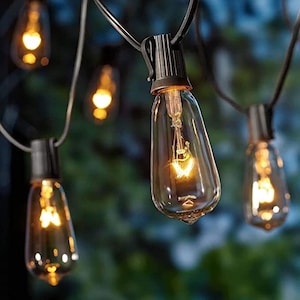 25ft Outdoor String Lights, Patio Hanging Lights with 25 Edison Glass Bulbs, Waterproof Connectable Bistro Lights Backyard Garden Cafe BISTRO
