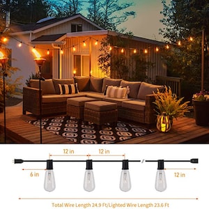 25ft Outdoor String Lights, Patio Hanging Lights with 25 Edison Glass Bulbs, Waterproof Connectable Bistro Lights Backyard Garden Cafe image 3