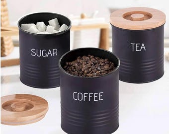 Coffee sugar tea storage canister, Kitchen organizers jars Kitchen Counter Decor, coffee storage, kitchen jars for sugar coffee and tea