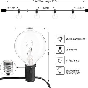 25ft Outdoor String Lights, Patio Hanging Lights with 25 Edison Glass Bulbs, Waterproof Connectable Bistro Lights Backyard Garden Cafe image 9