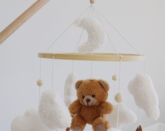 Baby mobile ,Teddy Bear Baby Mobile, Cloud Crib Mobile, Neutral Mobile, Baby Nursery Decor, Baby Room Decor, newborn gift , mobile crib