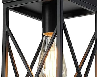 Set of 2 Modern Black Pendant with Metal Cage for Kitchen Island cafe bar farmhouse