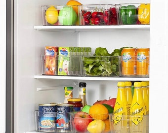 8 pieces Refrigerator organizer bins clear plastic bins for fridge kitchen cabinet pantry organization and storage fridge organizer 12,5"