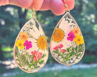 Floral Bouquet (real pressed flowers) Teardrop Earrings. A bouquet you can wear everyday.