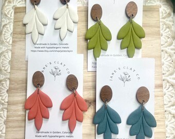 Leaf Earrings with linen texture (multiple colors and styles)