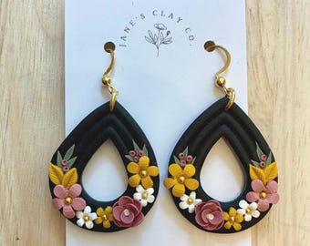Floral Clay Teardrop Earrings