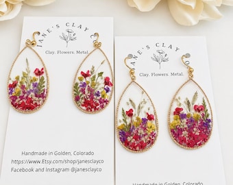 Wildflowers Fields- Real Pressed Flower earrings (two styles).