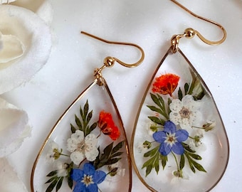 Forget-Me-Not Earrings, Real Pressed Flower Teardrops Earrings