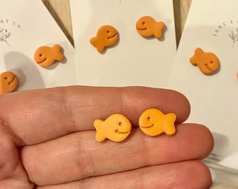 Goldfish Cracker Stud Earrings made of polymer clay