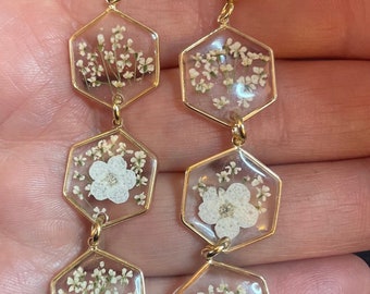 3-tier Hexagon pressed flower earrings-2 styles